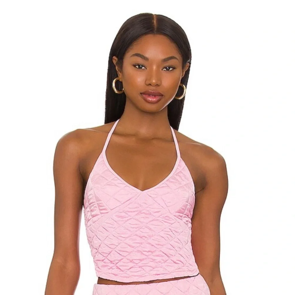 FRANKIES BIKINIS Winward Puff Skirt and Puff Tank in Baby Pink. Size S